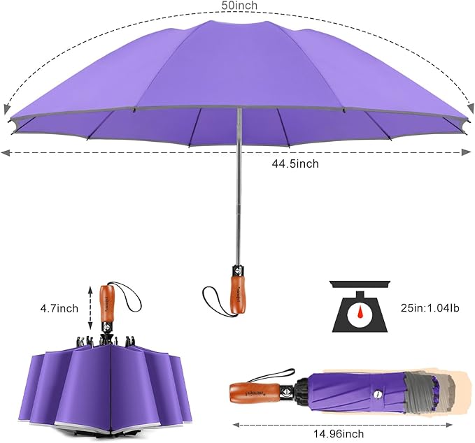 Lejorain Golf Large Inverted Umbrella - Black Big Windproof Heavy Duty Upside Down 46/50/54 Inch Compact Reverse Car Automatic Folding Reflective Umbrella