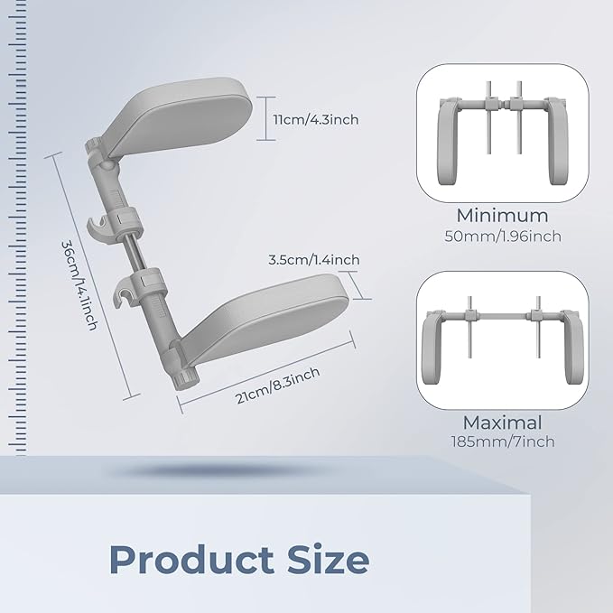 Yoocaa Car Headrest Pillow, Road Pal Headrest, Adjustable Car Seat Head Neck Support, U Shaped Car Sleeping Pillow for Kids & Adults (Grey)