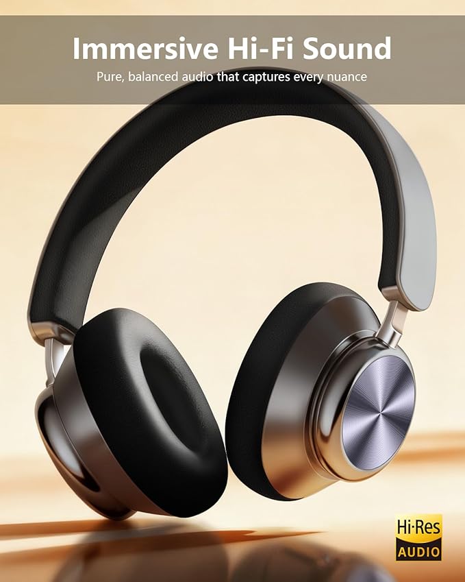 Wentronic Y03 Bluetooth Headphones Wireless Active Noise Cancelling Over Ear Headphones 48 Hours Playtime High Sound Quality 6 EQ Music Mode Headphones with Soft Ear Cushion - Grey