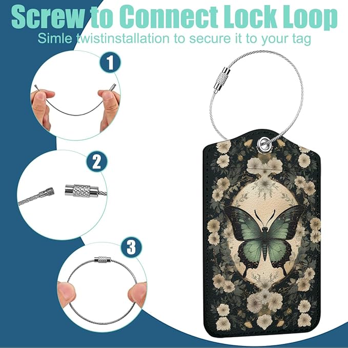 Floral Butterfly Luggage Tag, Suitcase Tags with Privacy Flap and Metal Loop, Gothic Luggage Tags for Suitcases, Identifiers Travel Essentials Bag Tag, Travel Gifts for Women Girls Friends