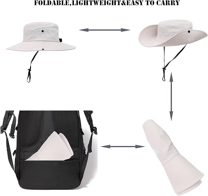 Womens Summer Sun Hat Beach Hat Wide Brim Outdoor UV Protection Hat Foldable Cool Mesh Ponytail Bucket Hat