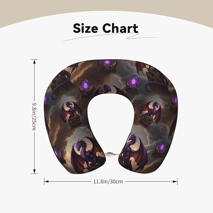 Neck Travel Pillow, Women Men Washable Airplane Car Pillows Cool Fierce Evil Dragon Art, Head Support Rest U Shaped Cushion Comfortable for Watching TV