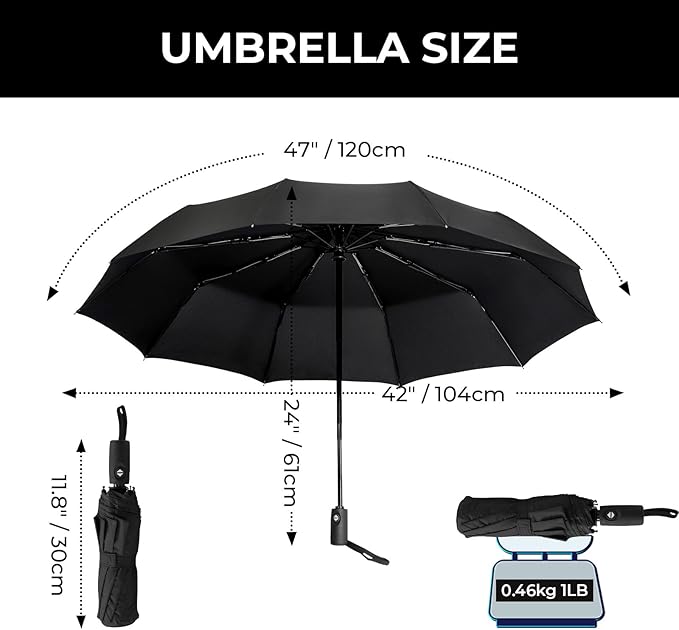 LLanxiry Compact Travel Umbrella, Automatic Open/Close Windproof Umbrella, 10 Fiberglass Ribs, 210T Pongee, UPF 50+ Sun/Rain, Lightweight Portable Umbrellas Travel Size with Carry Sleeve