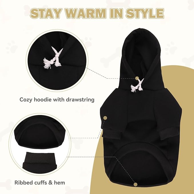 4XL Dog Sweaters for Large Dogs,Dog Hoodie,Cozy Fleece Interior Sweatshirt with Hood & Pocket,Leash Hole,Pet Clothes Sweater Hoodie for Large Dogs,Black&4XL