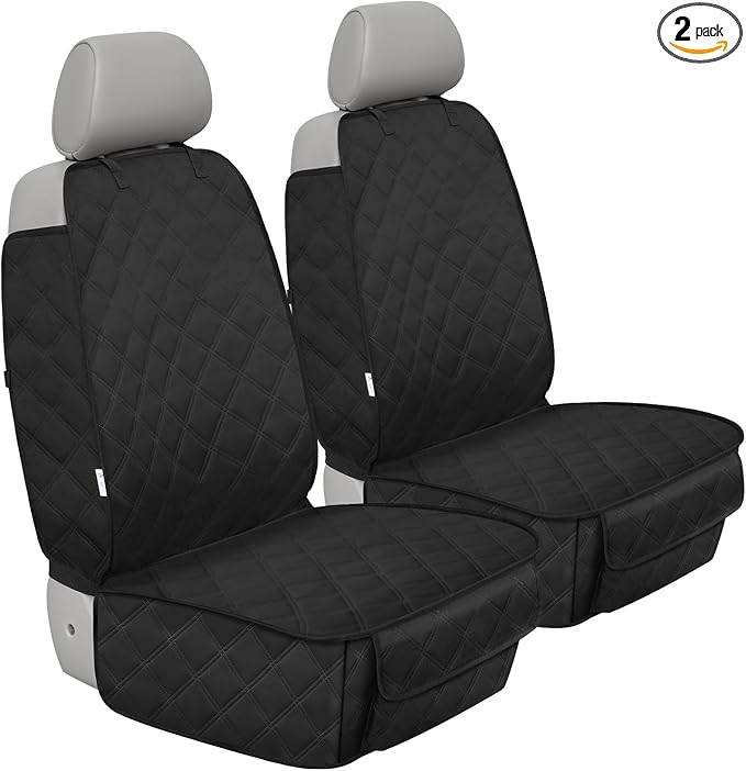 Front Seat Cover with Side Flaps - Waterproof, Durable Captain Seat Protector for Dogs & Humans, Protects from Dirt, Fur, Scratches, Fits Cars, SUVs, Trucks, Minivans(2-Pack)