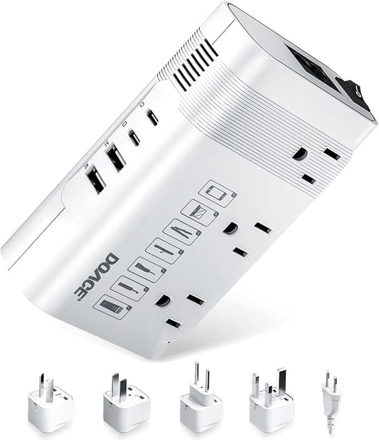 DOACE 220v to 110v Voltage Converter US to Europe: 350W 220 to 110 Voltage Converter for European Travel - International Power Adapter Plug Combo Step Down Transformer White