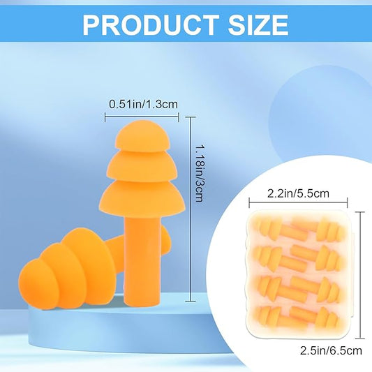 Ear Plugs for Sleeping,12 Pair Earplugs Noise Canceling Soft Silicone Ear Plug Reusable Earplugs for Sleep,Concert,Swimming,Study,Loud Noise,Snoring(Orange)