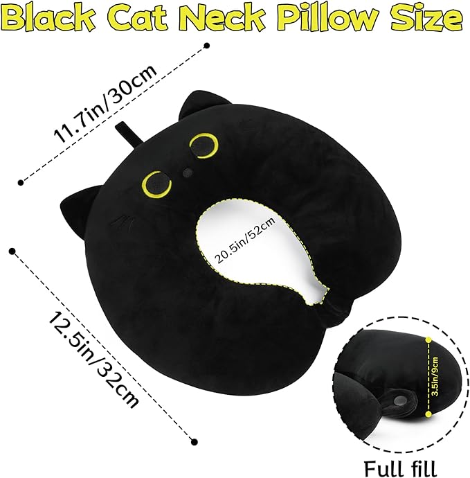 Kids Travel Pillow, Black Cat Cartoon Headrest & Neck Pillow for Kids Boys, Soft U Shaped Travel Pillow for Kids,Airplanes, Cars, Long Trips, Home