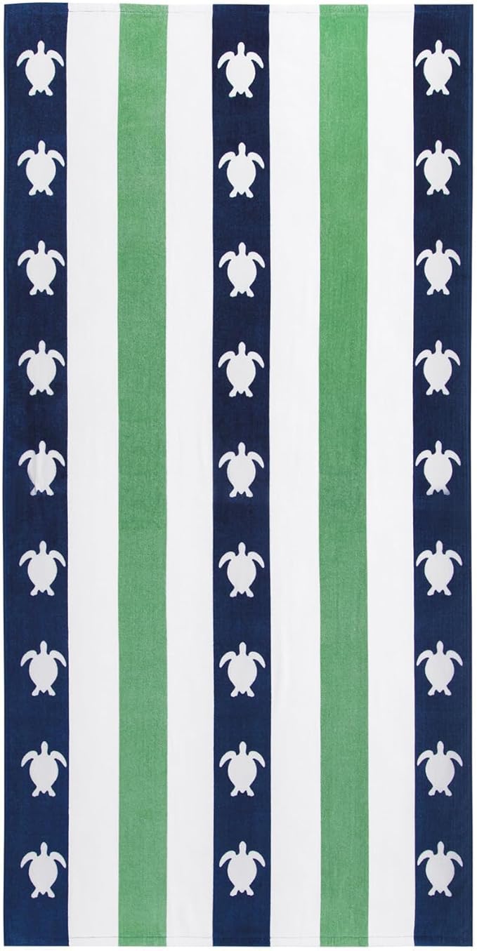 cabanana Large Beach Towel Oversized - Cotton Velour 35 x 70 Inch Sea Turtle Striped Terry Pool Towel, Cabana Soft Swimming Towel for Adults Women Men (Navy Feldspar)