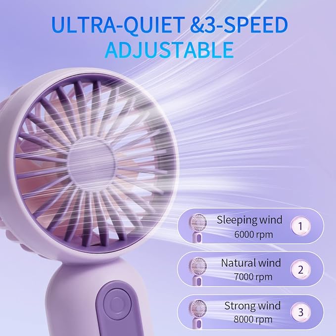 JODNO Mini Portable Fan 6 Pack, Cute Handheld Fan Battery Operated Lightweight Small Personal Fans with 3 Speeds and USB Rechargeable Eyelash Fans for Women Men Office Outdoor Travel Camping