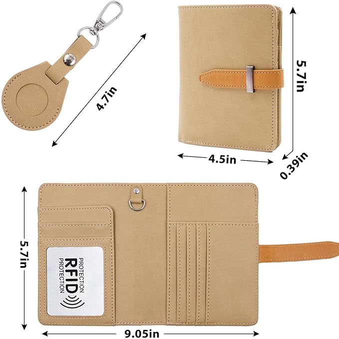 Passport Holder with Airtag for Women/Men,Airtag Passport Wallet for Travel,Cute Passport Holder Rfid Blocking,Travel Wallet for Cards Passport Cover Case (khaki)