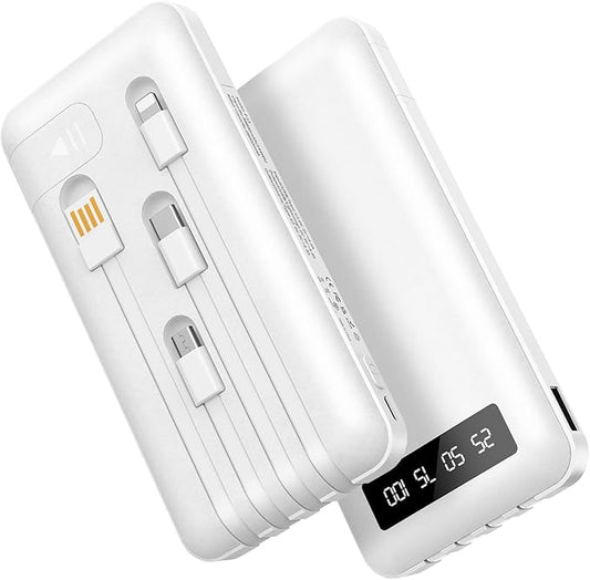 Portable Charger Power Bank with 4 Built in Cables,38800mAh 22.5W External Battery Pack, USB C Fast Charging, Travel Phone Charger for iPhone 17/16/15 Samsung Android iPad(White,38800mAh)