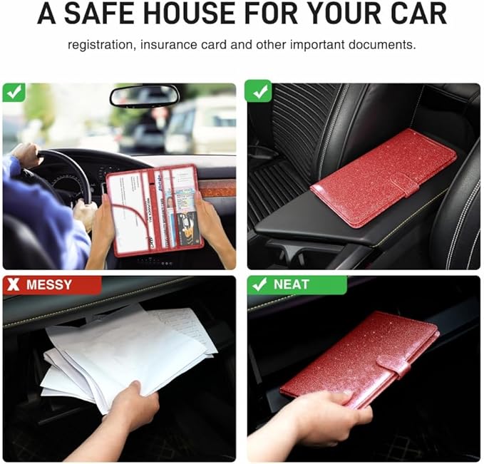 Car Registration and Insurance Card Holder, Document Holder for Cards, Driver Vehicle License Document Glove Box Compartment Organizer, Car Essentials For Women