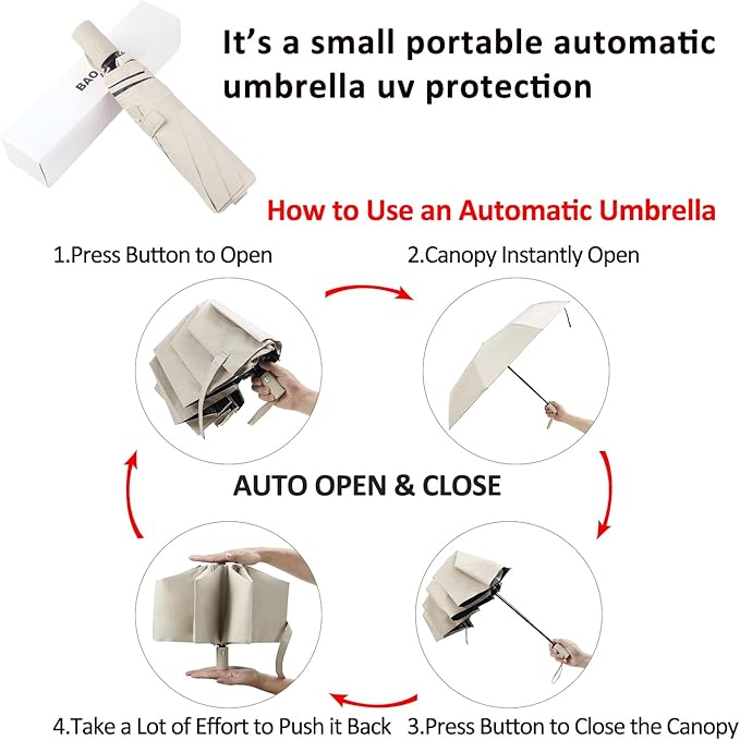 BAODINI Small UV Protection Travel Umbrella Compact for Rain and Sun UPF 50+ Windproof Portable 42 inch Umbrella for Women and Men