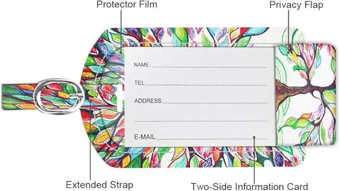 FINTIE 2 Pack Luggage Tags, Leather Name ID Labels with Privacy Cover for Travel Bag Suitcase, Theme - Love Tree