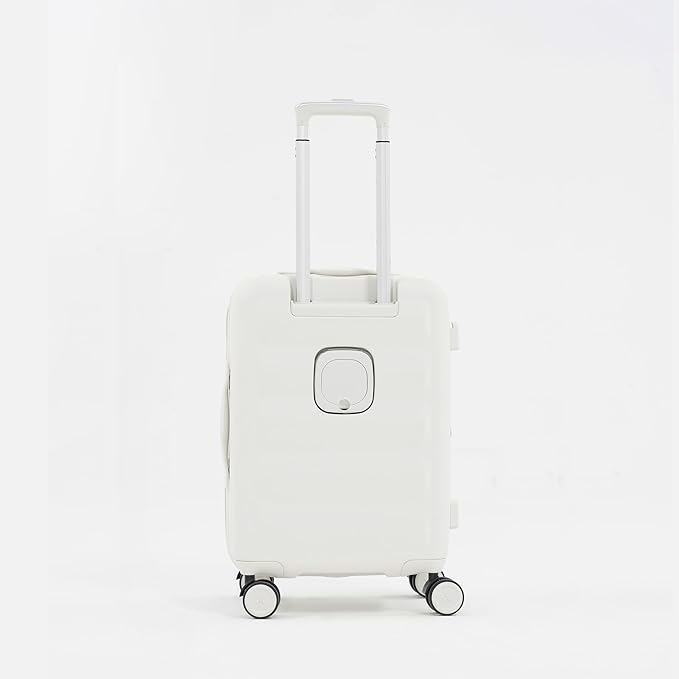 Tesport 22in Hard Shell Carry-On Luggage with Spinner Wheels, Lightweight PC Expandable Carry-On Suitcase with TSA Lock, Built-in Cup Holder, White