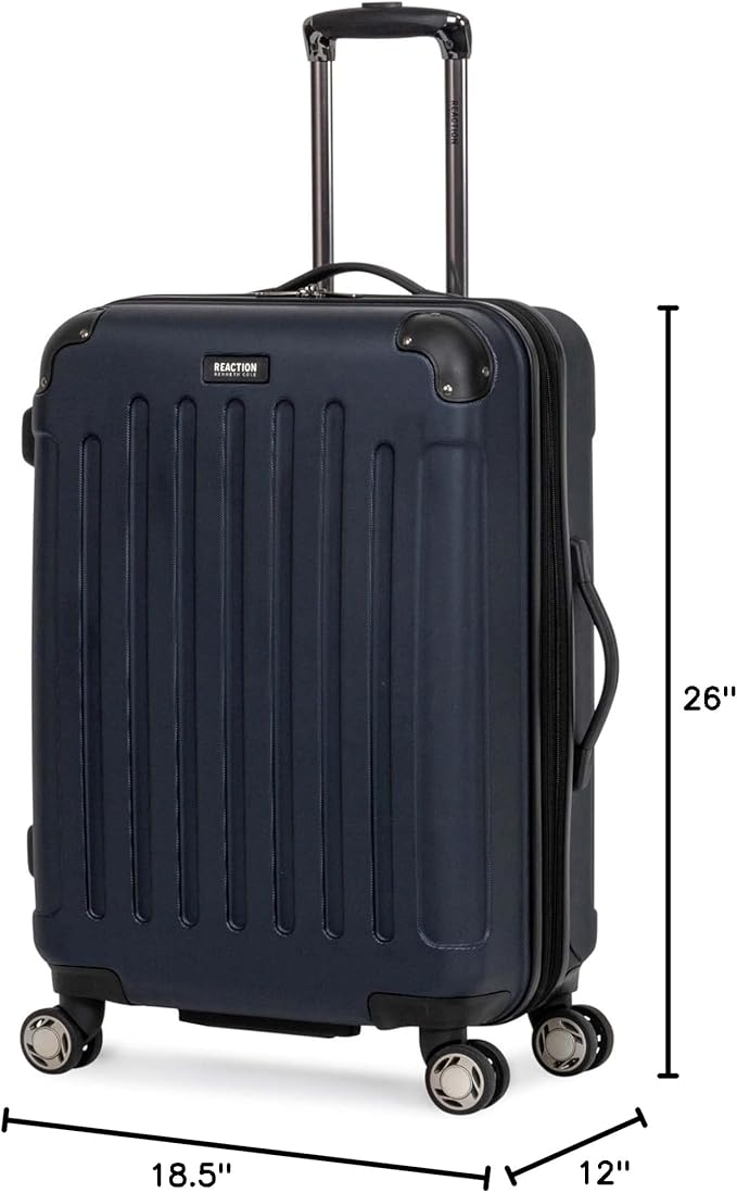Kenneth Cole REACTION Renegade Luggage Expandable 8-Wheel Spinner Lightweight Hardside Suitcase, Navy Blue, 24-Inch Checked