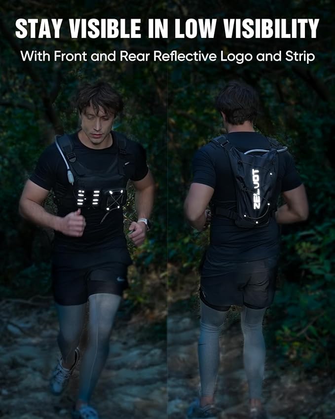 Running Vest with 2L Water Bladder, Hydration Pack, USA Original Patent, Lightweight Hydration Backpack with Gear Holder, Reflective Chest Pack for Men Women for Marathon Hiking