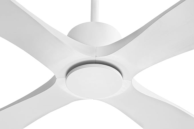 WINGBO 48" DC Ceiling Fan without Lights, 4 Carved Solid Wood Blades, 6-Speed Noiseless Reversible DC Motor, Modern Ceiling Fan No Light with Remote, Gloss White Finish with White Blades, ETL Listed