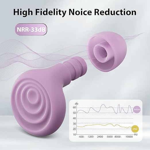 Ear Plugs for Sleeping Noise Cancelling, Reusable Soft Noise Reduction Earplugs for Sleep, Focus, Work, Motorcycle, Concert with 6 Silicone Ear Tips and 6 Foam Ear Tips - 25-35dB Purple