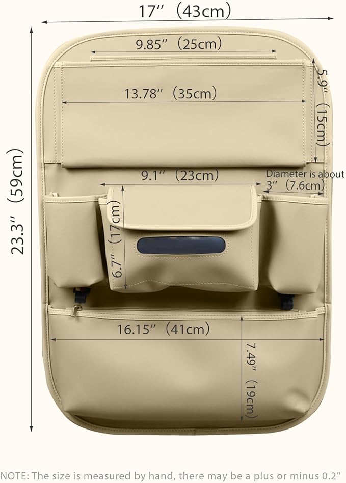 Car Seat Organizers Waterproof Backseat Protector with Storage Pocket Large Leather Kick Mats for Kids Pets Automobile SUV Truck (Beige, Large Pocket)