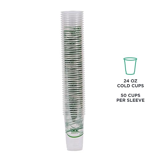 ECO PRODUCTS GreenStripe Clear Compostable 24oz PLA Large Plastic Cups, Case of 1000, Disposable Renewable Plant-Based Cold Cups, For Cold Drinks & Snacks, BPI Certified, ASTM Compliant.