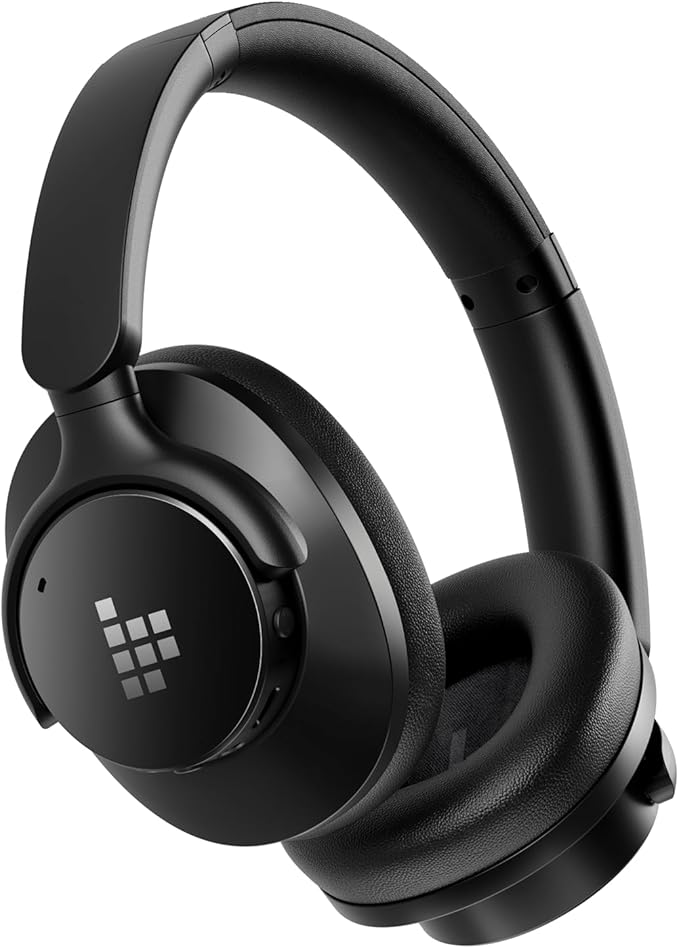 Tronsmart Sounfii Q20 Active Noise Cancelling Headphones, Wireless Over Ear Headphones, 60H Playtime, Rich-Detailed Sound, Customize EQ, Comfort Fit Ear Cups, for Travel, Home Office(Black)