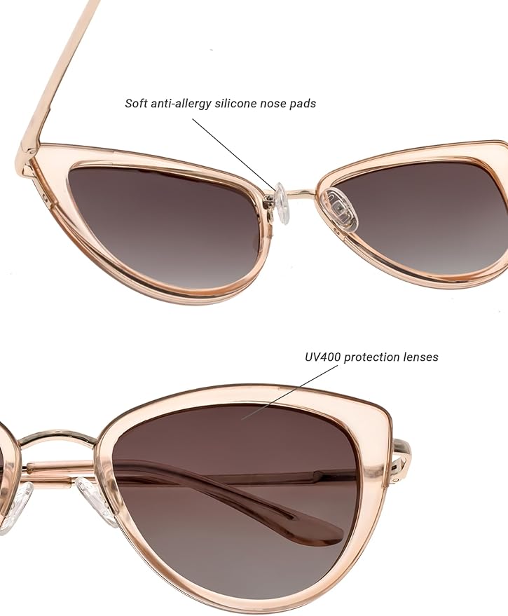 FAA'N Retro Big Frame Cat Eye Polarized Sunglasses Women with Spring Hinge