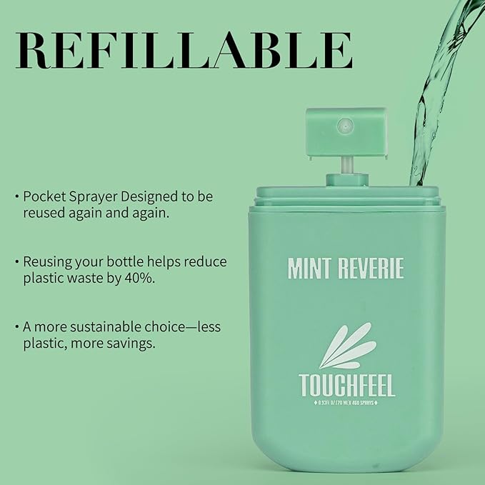 Spray Hand Sanitizer Travel Size Scented 3-Pack - Refillable Hydrating Hand Sanitizers Portable Design Travel Essentials (Mint Reverie) 0.93Fl Oz Each