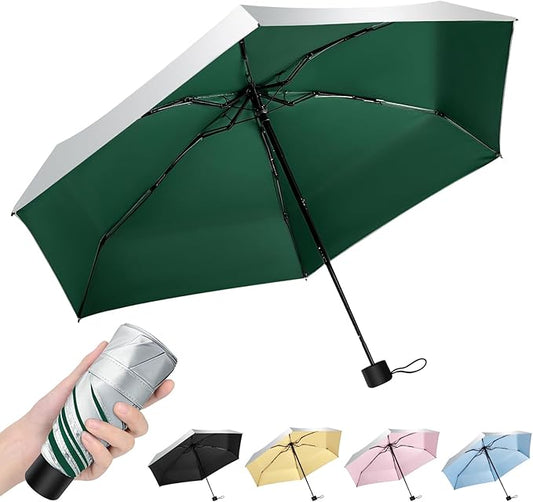 Travel Mini UV Umbrella for Purse Handbag Backpack in Small Size Sun & Rain Protection Compact Lightweight Tiny Pocket Umbrella for Kids Women Men