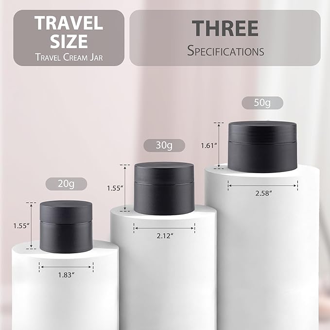 Travel Size Containers, 1OZ Small Plastic Containers with Lids, Travel Container for Creams, Lotion, Toiletries, Makeup (4PCS Black Plastic Jars)