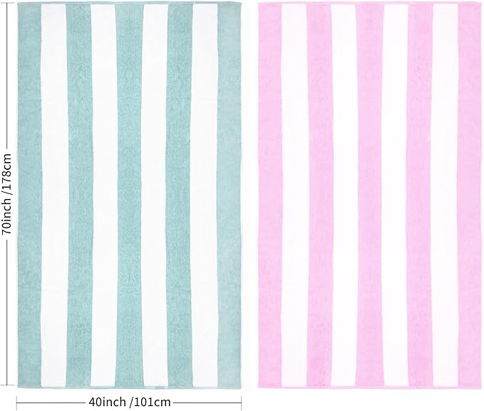 CLOWOOD Plush Oversized Beach Towel - Cotton 40 x 70 Inch Large Thick Pink Striped Cabana Pool Swimming Towel