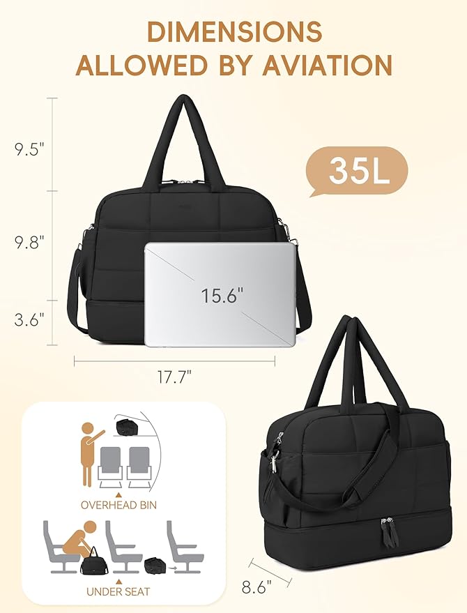 CLUCI Weekender Travel Bag for Women Puffer Tote Bag Carry On Duffle Overnight Bags with Shoe Compartment