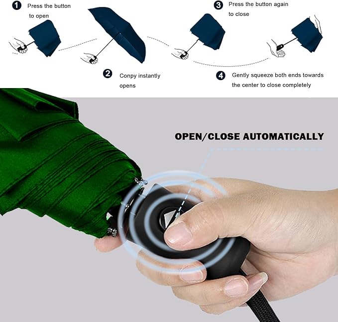SIEPASA Windproof Travel Compact Umbrella-Automatic Umbrellas for Rain-Compact Folding Umbrella, Travel Umbrella Compact, Small Portable Windproof Umbrellas for Men Women Teenage. (Green)