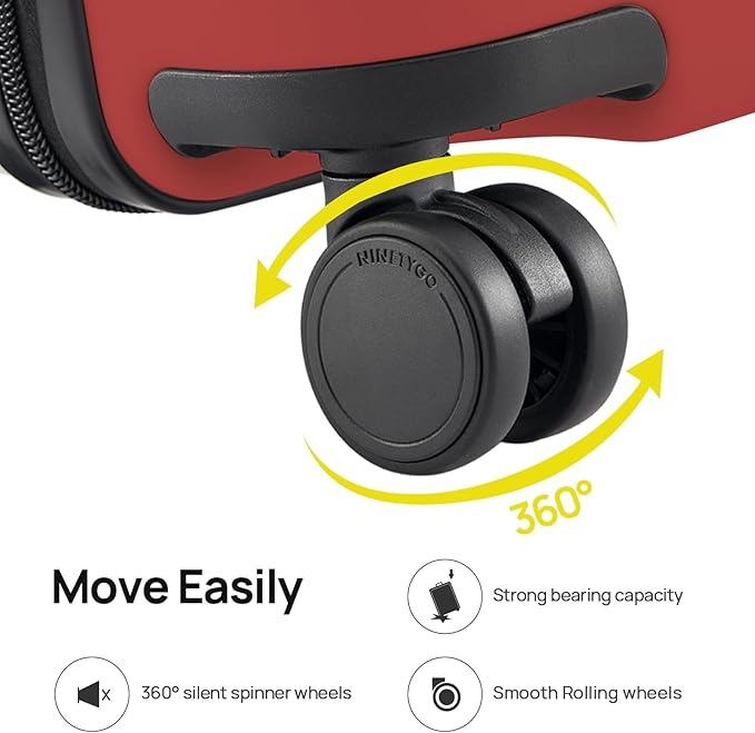 NINETYGO Carry On Luggage 22x14x9 Airline Approved, 20 Inch Luggage with Smooth Spinner Wheels, Lightweight, Hard Shell PC Suitcase Carry-On, Travel Luggage, TSA Approved (Raspberry, Rhine Basic)