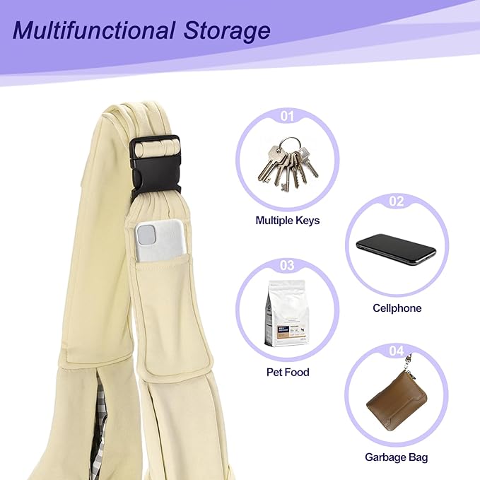 PETAXCELL Dog and Cat Sling Carrier Up to 16.5 Lbs, Hand-Free Reversible Pet Sling Carrier with Adjustable Strap and Pocket, (White, 1 Pcs) Intended for Hiking/Camping/Traveling