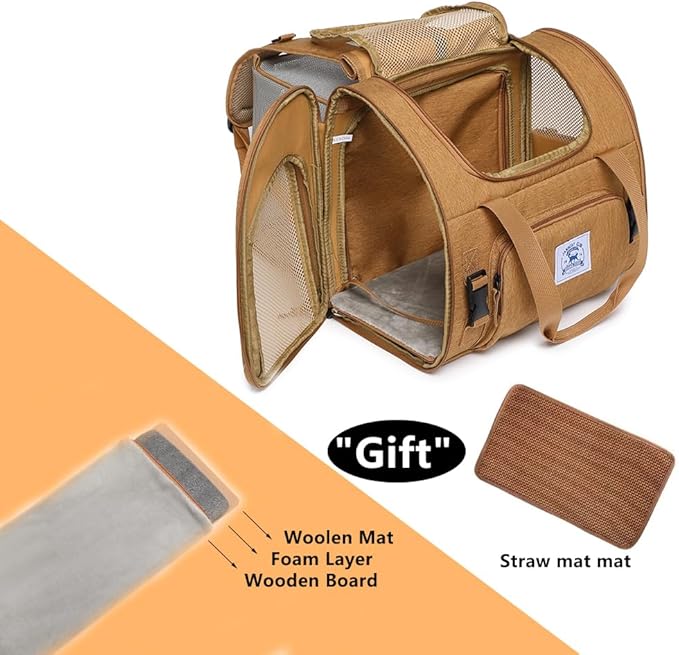 Pet Backpack Carrier for Small Dogs Medium Cats, Puppies,Breathable and Collapsible Design, Portable Travel Bag for Bearded Dragon,Rabbit Cage (Brown +Two-Shoulder, Small)