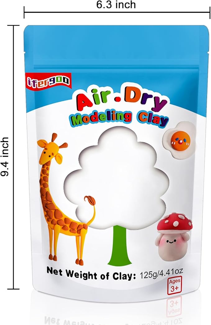 ifergoo Modeling Clay, 125 Grams/4.41oz White Air Dry Clay Best Gift for Kids, Super Light Magic Clay with Sculpting Tools and Project, No-Sticky and Non-Toxic