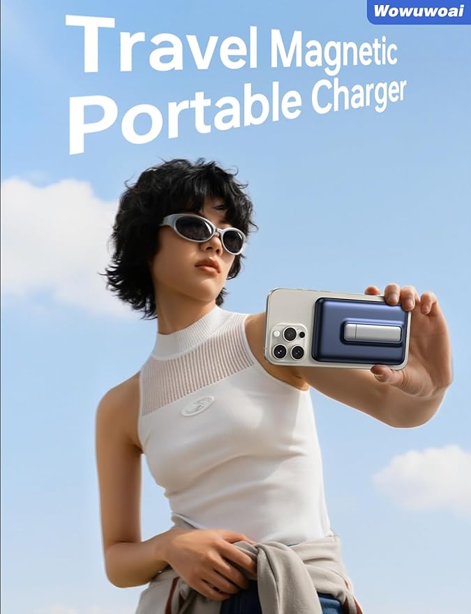 for Magsafe Portable Charger, 10000mAh Wireless Power Bank with Stand and PD 20W, USB C Fast Charging Powerbank, Magnetic Battery Pack Compatible with iPhone 17/16/15/14/13/12 Pro Max - Dark Blue