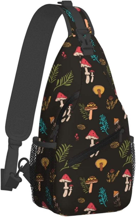 Botanical Mushroom Sling Backpack Crossbody Bag Casual Chest Bags Travel Hiking Daypack Shoulder Bag for Women Men