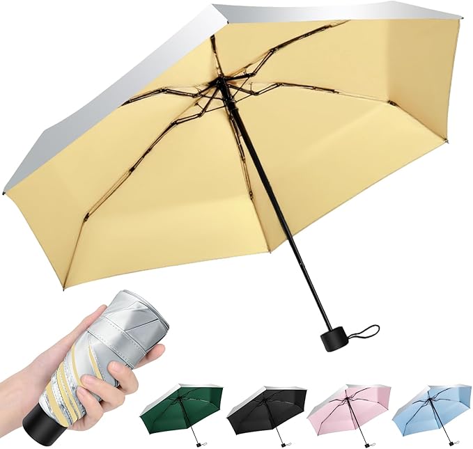 Travel Mini UV Umbrella for Purse Handbag Backpack in Small Size Sun & Rain Protection Compact Lightweight Tiny Pocket Umbrella for Kids Women Men