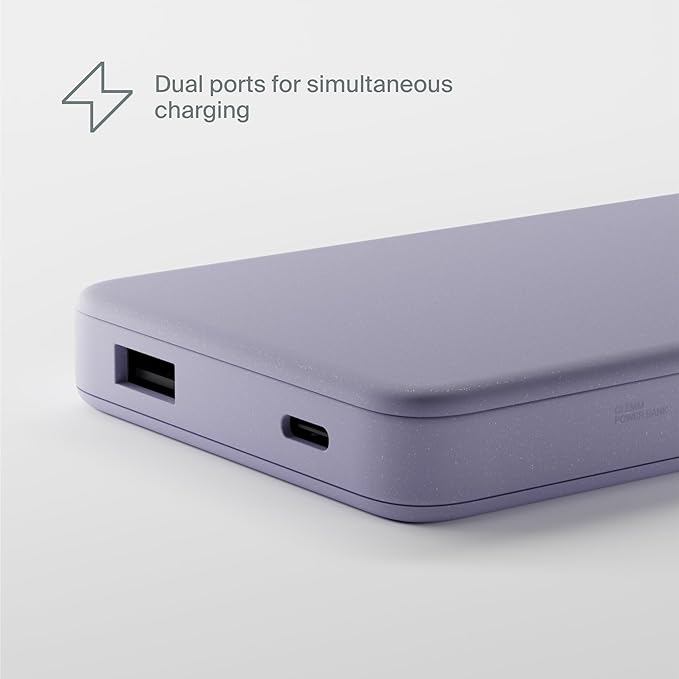 Clemm Portable Charger 10,000mAh Dual Port (USB-A, USB-C) (Lavender)