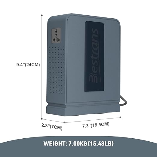 3000W Step Up Transformer 110v to 220v Converter, Heavy Duty Voltage Converter 110v to 220v with Dual Outlets, Overload Protection & Ultra-Quiet Design for Home Appliances, Grey Blue