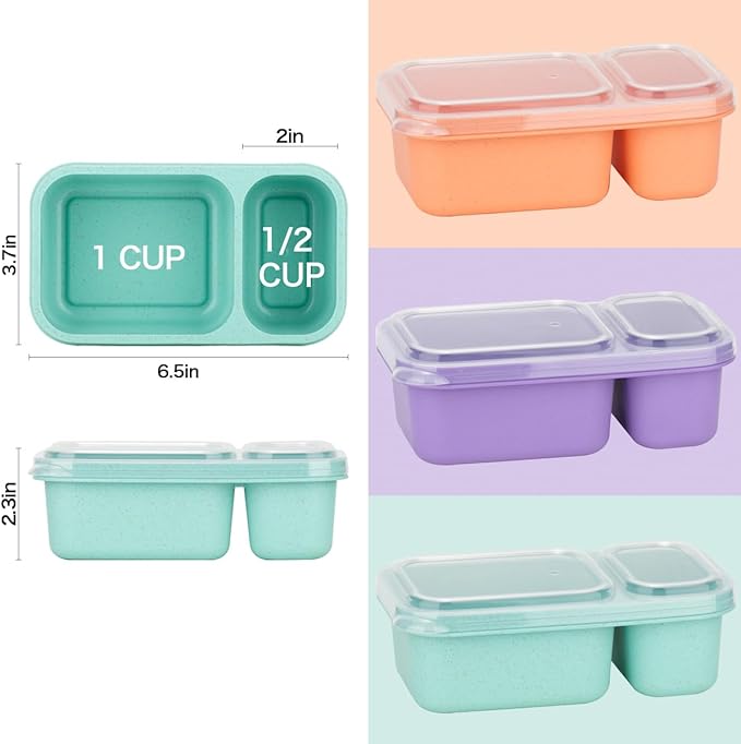DOSEWART 2-Compartment Reusable Snack Containers with Lids, Wheat Straw Reusable Snack Packs for Food Storage Meal Prep On-the-Go Snacking