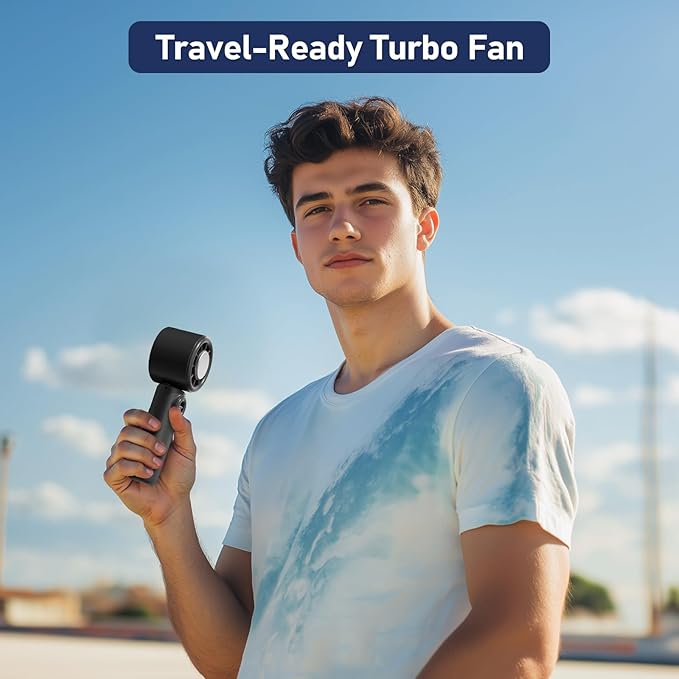 CIVPOWER Handheld Fan: Portable Small Ice Cooling Plate- 4000mAh Rechargeable 100 Gear High-Speed Turbo 10500 RPM - Personal Foldable Battery Operated for Travel Indoor Outdoor Women Men (Black)
