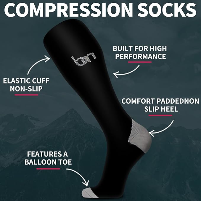 Bluemaple 6 Pack Copper Compression Socks for Women and Men Circulation-Best Support for Medical, Running,Nursing,Athletic