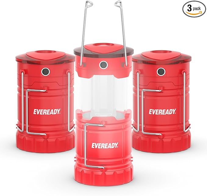 Eveready LED Camping Lantern 360 PRO (3-Pack), Super Bright Tent Lights, IPX4 Water Resistant LED Lanterns for Power Outage Hurricane Preparedness, (Batteries Included)