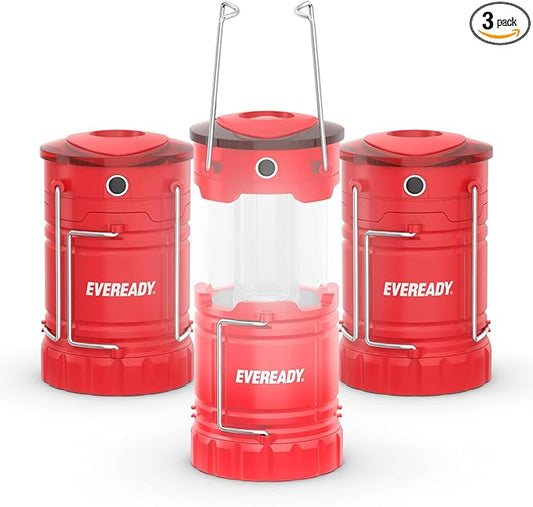 Eveready LED Camping Lantern 360 PRO (3-Pack), Super Bright Tent Lights, IPX4 Water Resistant LED Lanterns for Power Outage Hurricane Preparedness, (Batteries Included)