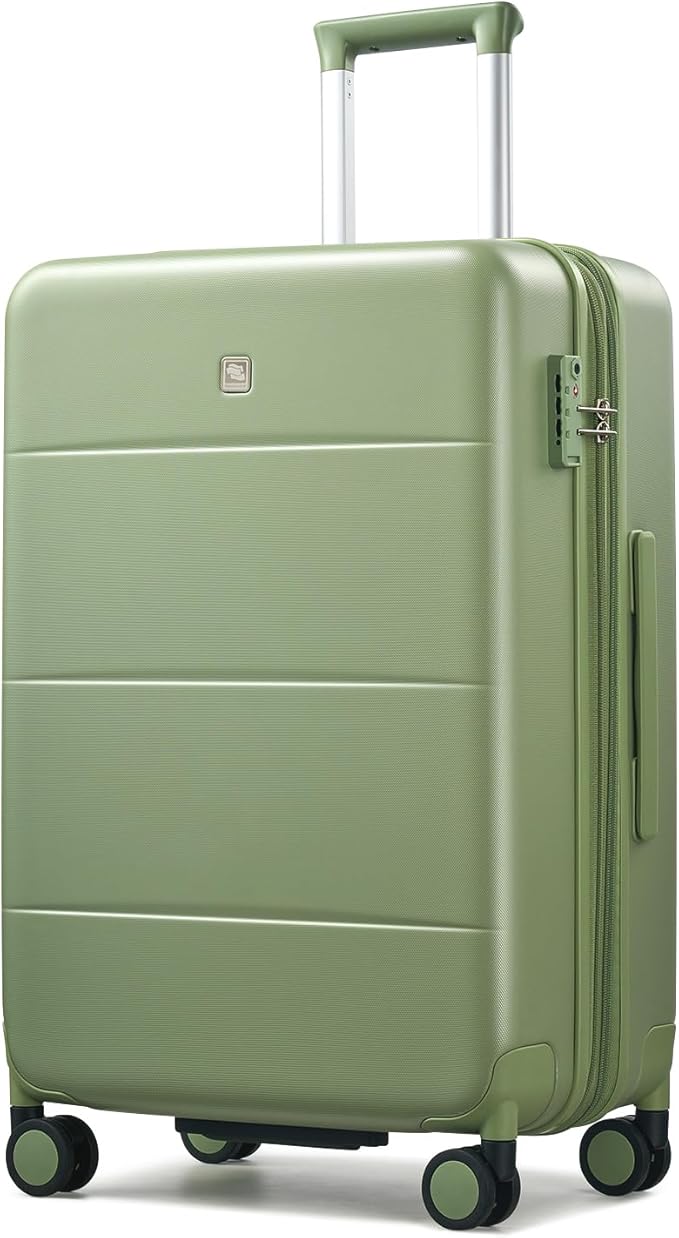 Hanke Expandable 24 Inch Luggage with Spinner Wheels, Hardside Medium Checked luggage, All-PC Hard Shell Suitcase, TSA Lock, Lightweight Checked-Medium (Bamboo Green, 76L)