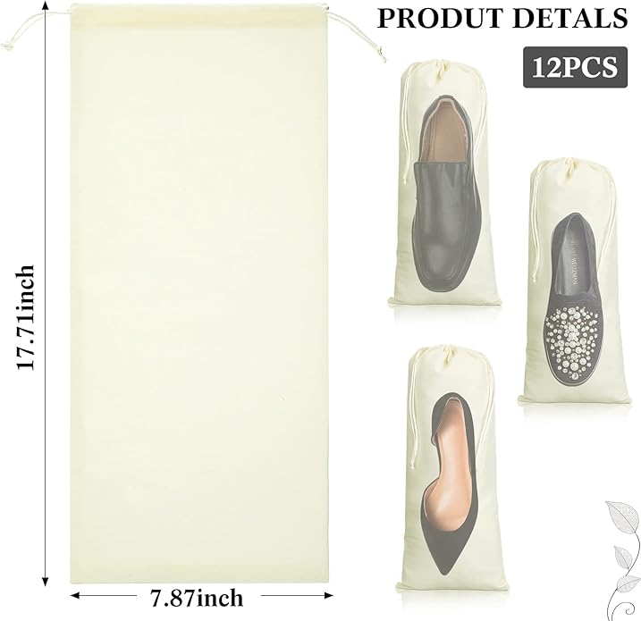 Chumia 12 Pcs Shoe Dust Bags Single Pouch with Drawstring Closure Washable Breathable Shoe Covers for Travel Home Luggage Handbags Organizer